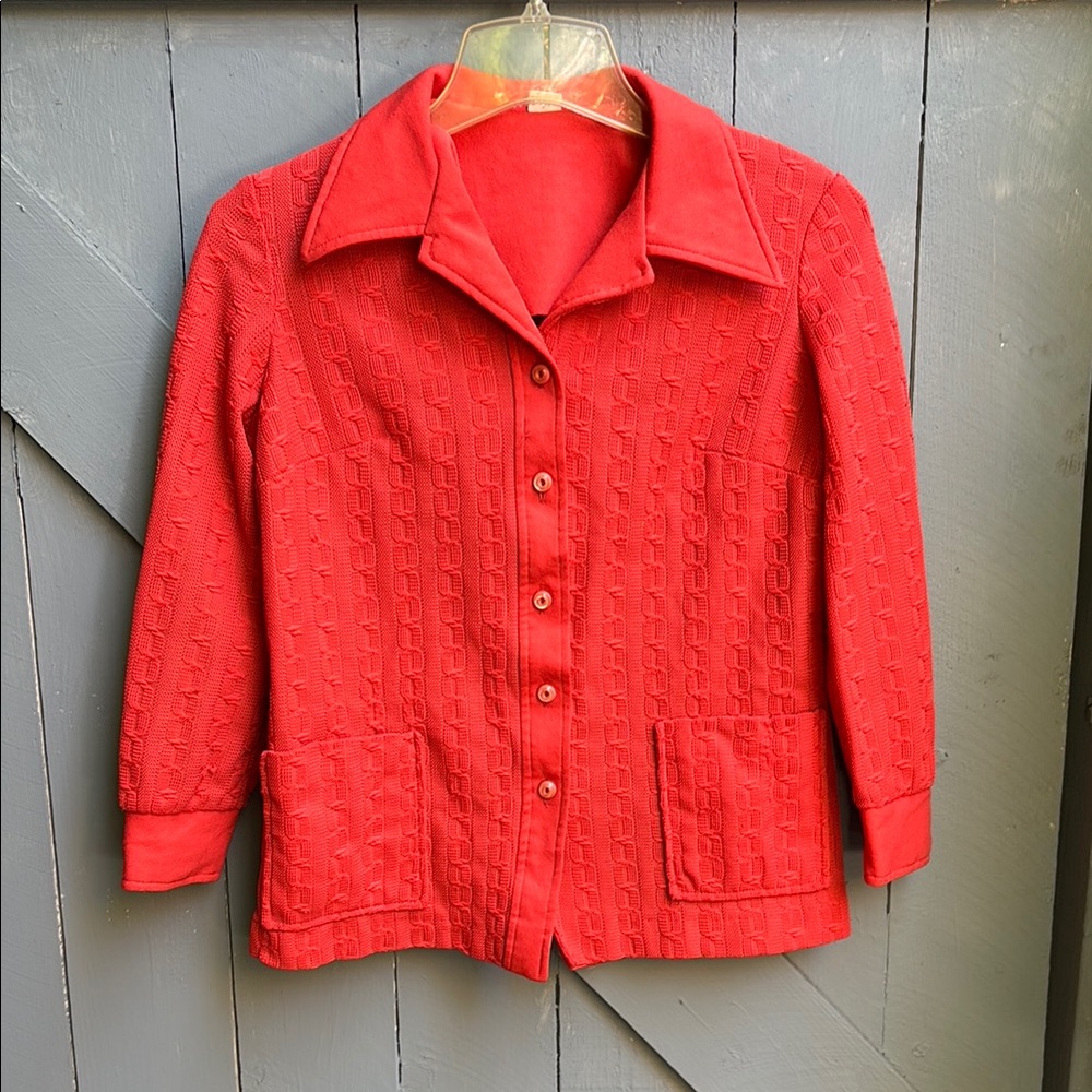 Vintage 70s Women's Red Textured Top